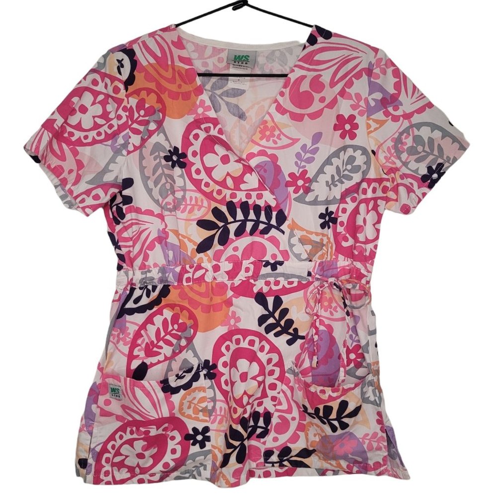 Pink Paisley V-neck Scrubs Top